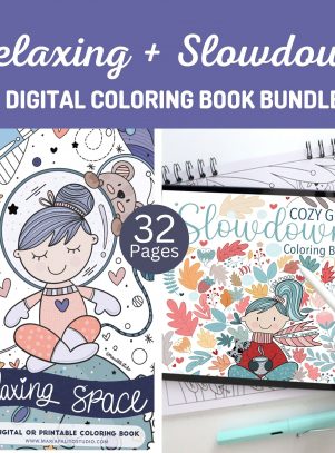 2 RELAXING COLORING BOOK Bundle | 32 Procreate Coloring Pages + 2 Procreate Color Palettes | Space + Cozy Girl  M061