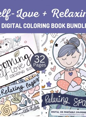 Self-Love + Relaxing Digital Coloring Book Bundle | 32 Procreate digital Coloring Pages + Procreate Color Palettes | M051