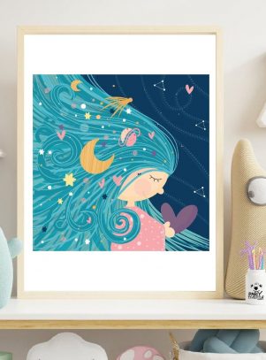 Whimsical Universe Girl Wall Art for Bedroom | Printable Chibi Girl Positive Affirmation Poster | 8x8 Digital Download Illustration | M018