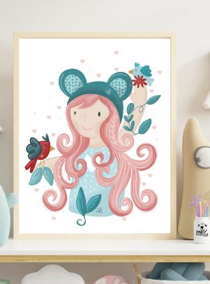 Forest Girl Printable Wall Art | Cute Modern Illustration Poster | Bedroom Home Wall Decor M006