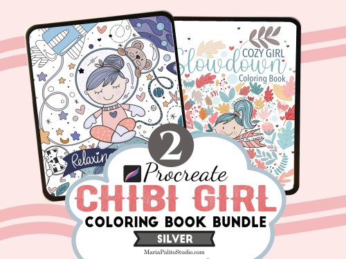 2 Coloring Book Bundle Space + Cozy Girl