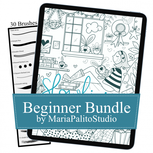 Procreate Bundle: Slowliving Coloring Book + 30 Brushes M015