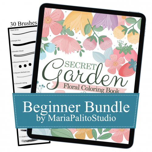 Floral Coloring Procreate Bundle: Coloring Book + 30 Procreate Brushes