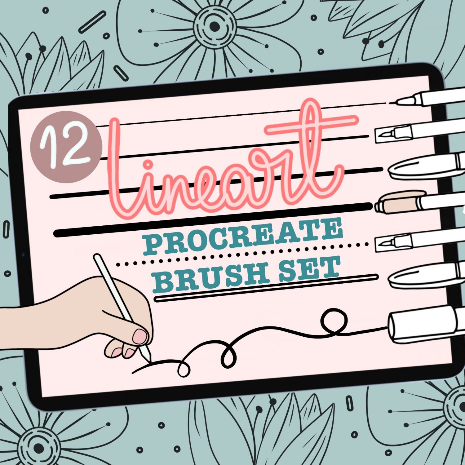 12 Lineart Procreate Brushes, Inking Brush Set M047 MariaPalito Studio