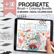 PROCREATE BRUSHES + Coloring Book Bundle Set , 30 Procreate Brushes + Calming Digital Coloring Book, Procreate Learning Gift M056
