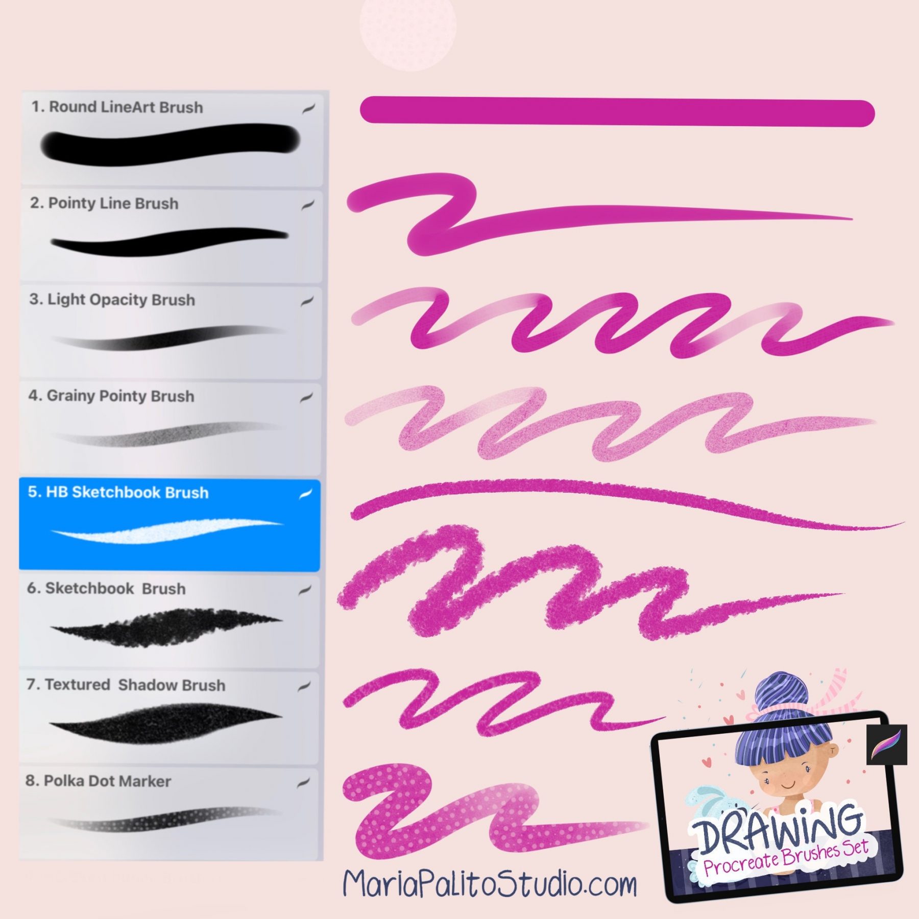 8 Drawing Procreate Brushes For Digital Illustration - MariaPalito Studio