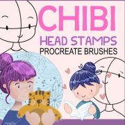 14 CHIBI Heads Procreate Brushes, Chibi Heads, Character Design Reference HEAD Poses, Cartoon Drawing Procreate Template Brush Set M017