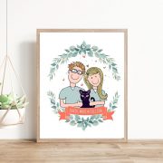 Hand-Drawn Couple Portrait Illustratied Gift ,  Cartoon Custom Family & Pets Illustration , Illustrated Portrait ,Painting your Photo , M032