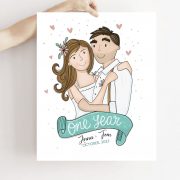 Custom Wedding Portrait Announcement , Gift for Wedding Couple Personalized Wall Art, Wedding Gift, Customized Family Portrait  M052