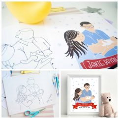 NEWBORN CUSTOM PORTRAIT, Baby Announcement, New Parents Ilustration Gift, Cartoon Family Portrait , Personalized Gift Nursery Decor  M033