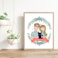 Custom Family Portrait illustration with pets from Photo, Cute Custom Cartoon Drawing, Personalized Gift, Couple Portraitortrait M039