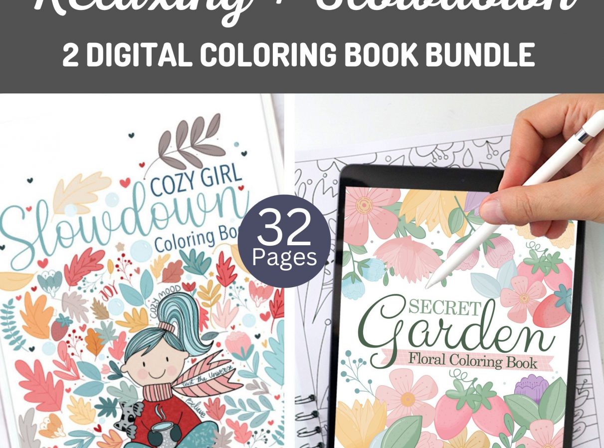 32 Digital COLORING Pages BUNDLE, 2 Digital Coloring Books , Relaxing Coloring Books for Ipad or Printing, Gift for Her M054