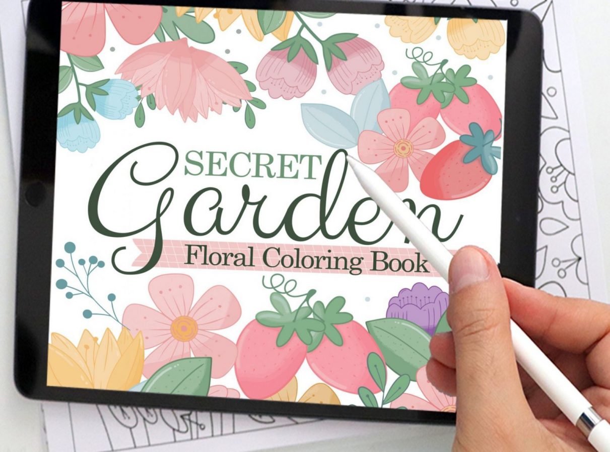 FLORAL Digital COLORING Book or Print use , Secret Garden Floral and Leaves Book , Relaxing Procreate Book for Adults or Kids M046