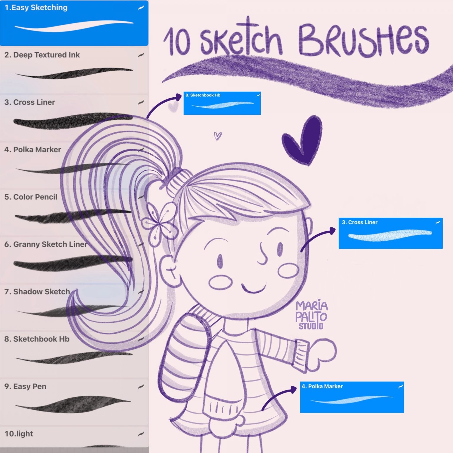 10 SKETCHING Procreate Brushes, 10 Digital Sketch Brushes M002