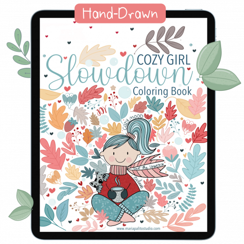 Cozy Girl Digital Coloring Book, 16 Coloring Pages