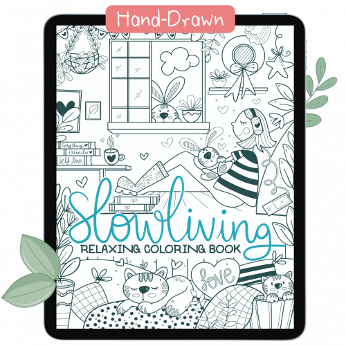 Slowliving Digital Coloring Book, 16 Procreate Coloring Pages M040