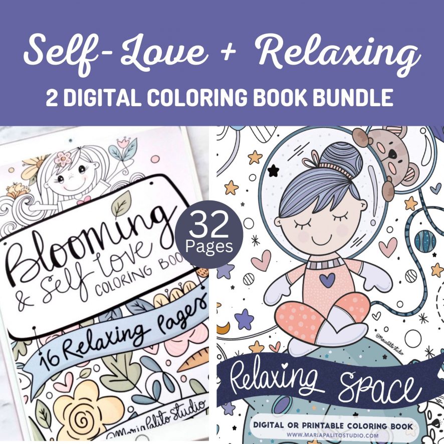 Digital Coloring Book Bundle, Self-love + Relaxing Bundle Procreate Digital Coloring Pages + color palettes, M014