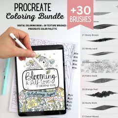 PROCREATE PRACTICE BUNDLE,  30 Procreate Brushes + 1 Digital Coloring Book to Learn and practice Procreate, Ípad Chill and Relax Gift M012