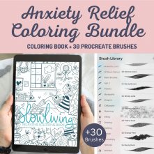 PROCREATE Brushes + Digital Coloring Book to Practice Procreate Brush Bundle, Calming Coloring Pages, Gift for Her Learning Procreate M015