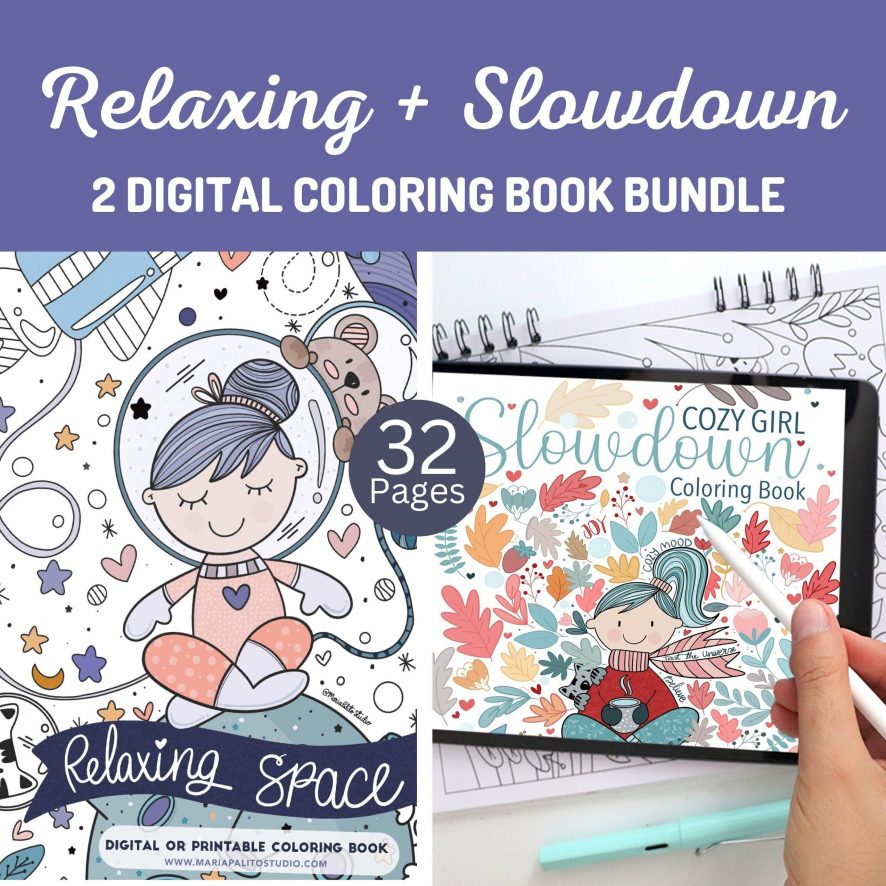 2 COLORING BOOK BUNDLE to Relax and Reduce Anxiety Activity, Relaxing Coloring Book Set for your Ipad, Procreate Best friend Gift M013