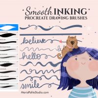 Smooth Inking Procreate Drawing Brushes set includes 15 versatile brushes for inking, lettering, and detailed artwork. Achieve smooth, dynamic lines effortlessly. Perfect for artists looking to enhance their digital creations with high-quality tools.