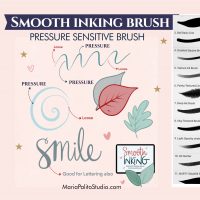 Smooth Inking Brush Set for Procreate. Includes pressure-sensitive brushes perfect for lettering and detailed artwork. Enhance your digital creations with 15 unique brushes, featuring smooth, gradient, and textured options.