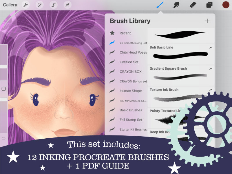 12 Lineart Procreate Brushes, Inking Brush Set M047 – MariaPalito Studio