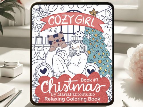 Unwind with Cozy Girl Christmas Coloring Book. Find your inner peace with this enchanting Christmas-themed coloring book. Featuring a cozy girl enjoying a warm beverage by the fireplace with her feline companion.