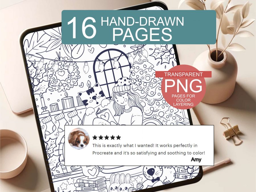 Hand-Drawn Procreate Cozy Girl Christmas Coloring Book. Indulge in the beauty of hand-drawn art with this exquisite Procreate coloring book. Each page features intricate, detailed illustrations.Experience the therapeutic benefits of digital coloring.