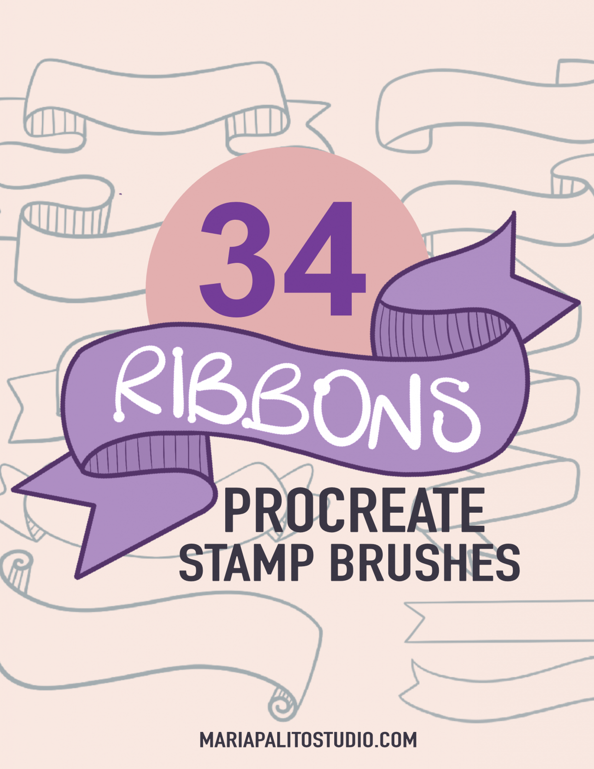 34 Ribbon Procreate Stamp Brushes Set Banners - MariaPalito Studio