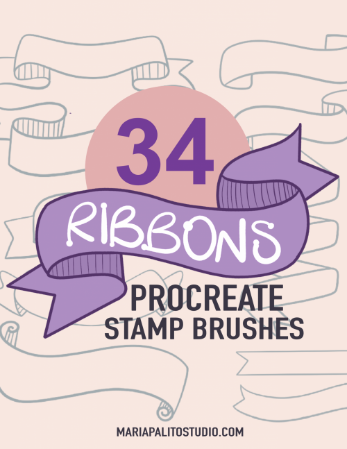 34 Ribbon Procreate Stamp Brushes Set Banners