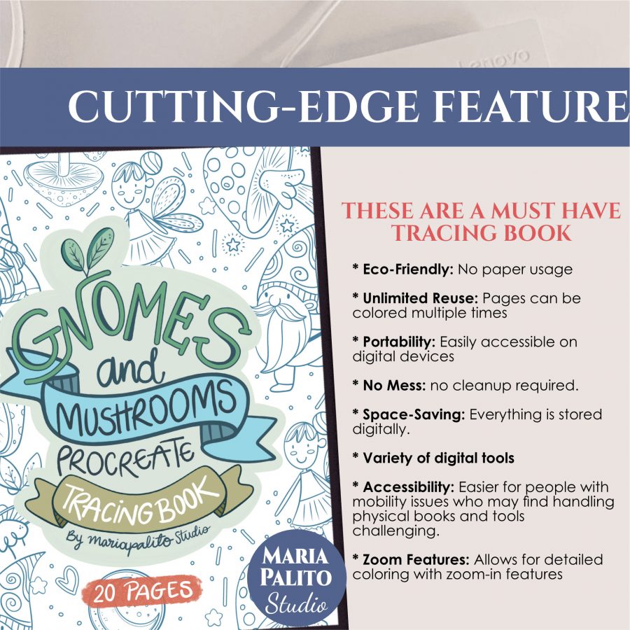 Procreate Tracing Book: Gnomes & Mushrooms – 20 Pages M028 - Image 2