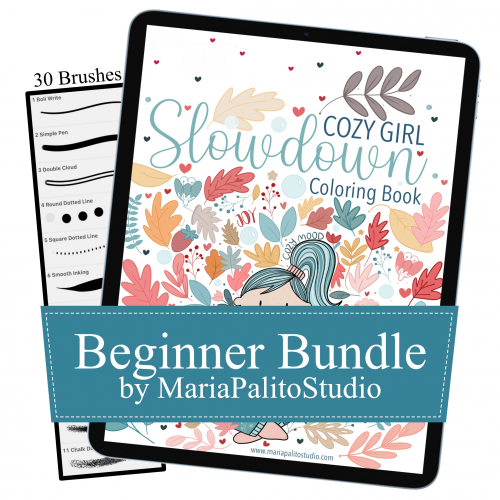 Cozy Girl Procreate Bundle: Coloring Book + 30 Brushes