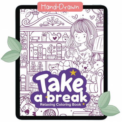 PROCREATE Coloring Book "Take a Break" Hand-Drawn Coloring Pages