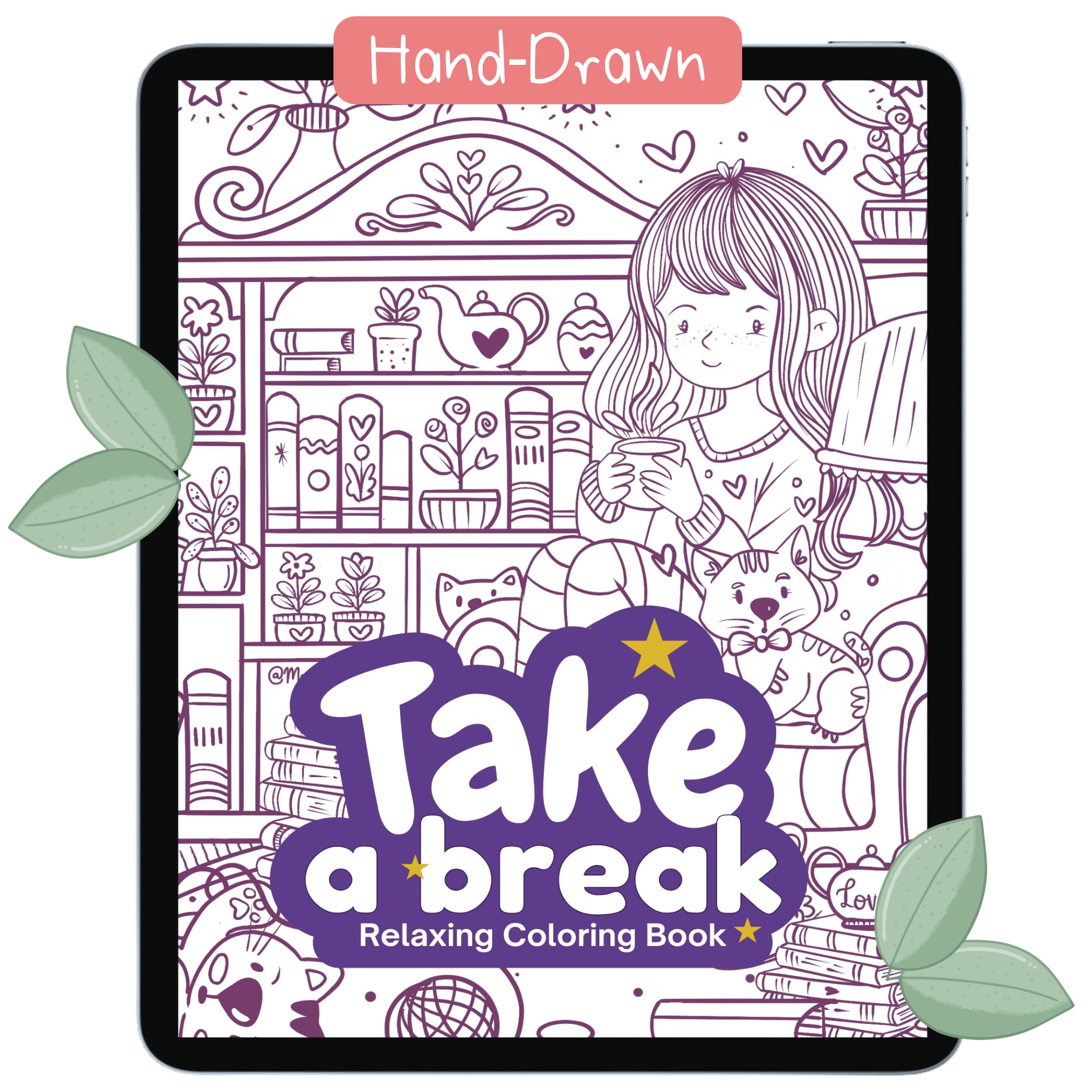 PROCREATE Coloring Book "Take a Break" Hand-Drawn Coloring Pages