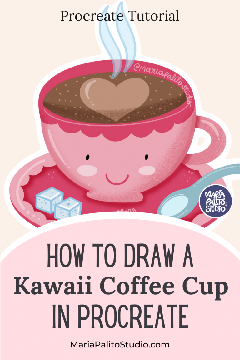 How to Draw a Kawaii Coffee Cup in Procreate ☕ Free Color Palette + Sketch to follow the video.