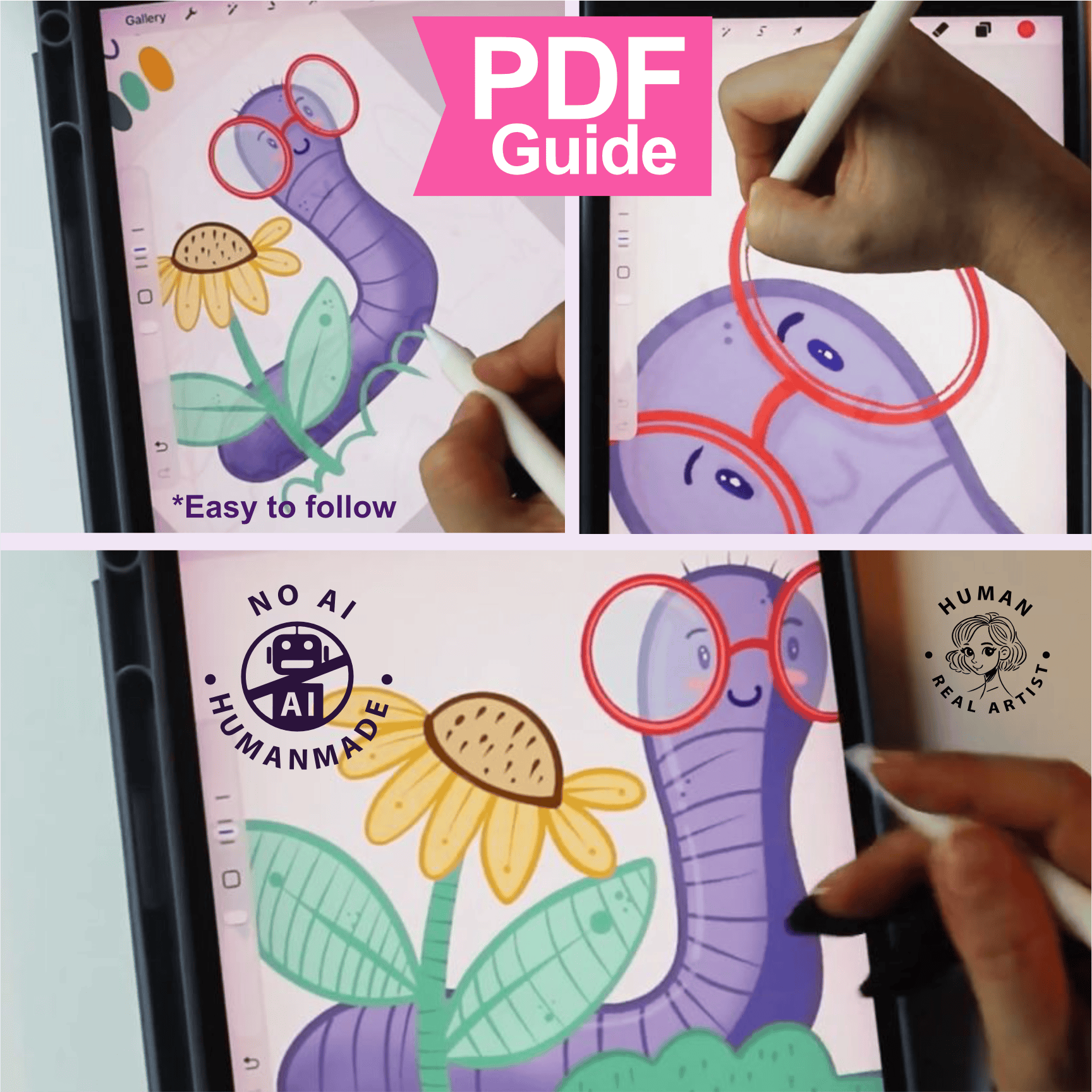 How to Draw a Cute Worm Procreate Drawing Guide Tutorial M030 - Image 5
