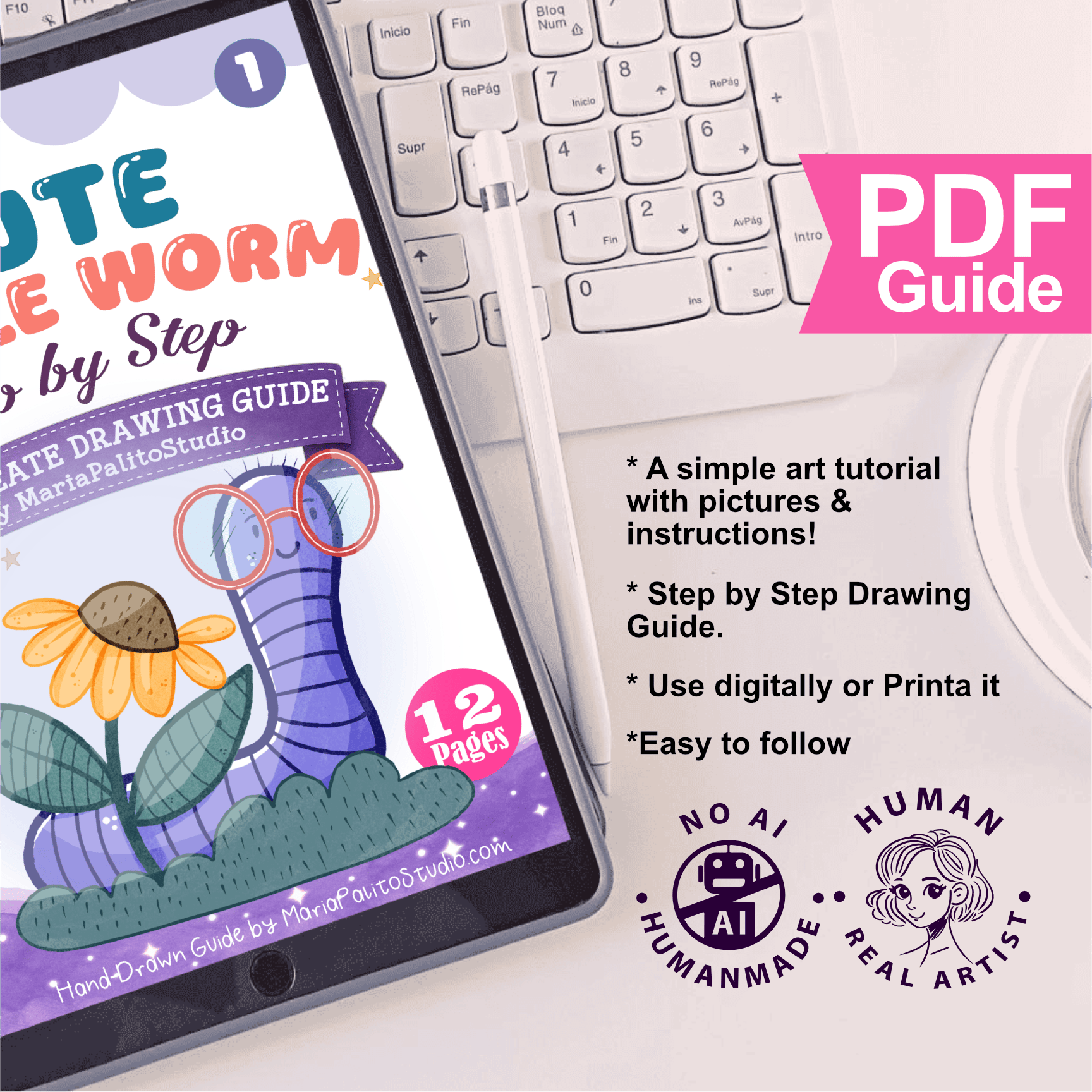 How to Draw a Cute Worm Procreate Drawing Guide Tutorial M030 - Image 2