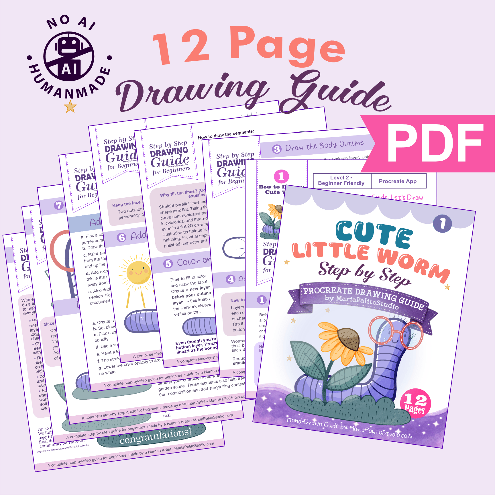 How to Draw a Cute Worm Procreate Drawing Guide Tutorial M030 - Image 4