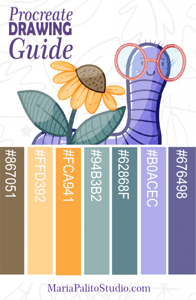 Cute Garden Worm Procreate Tutorial – Beginner PDF Drawing Guide Download
